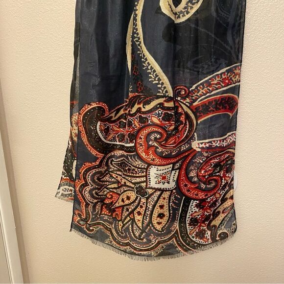 Black colorful metallic thread semi sheer lightweight scarf silky wrap pashmina - Picture 2 of 9